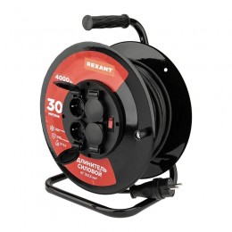 Удлинитель на метал. катушке 4х30м с заземл. IP44 КГ 3х2.5кв.мм с выключателем с защ. крышками Rexant 13-5014