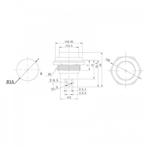 Выключатель-кнопка металл 220В 2А (2с) (ON)-OFF d16.2 черн. (RWD-306) Rexant 36-3350