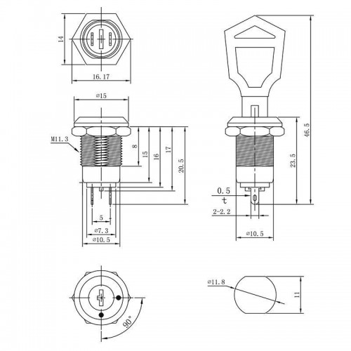 Выключатель ключ d12 250В 0.5А (2с) ON-OFF Rexant 36-4470