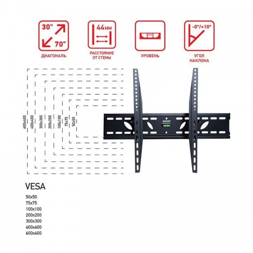Кронштейн для LED телевизора 30-70дюйм ультратонкий наклонный Rexant 38-0090