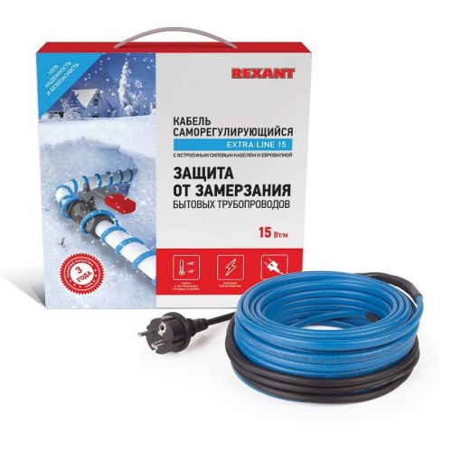 Кабель греющий саморег. Extra Line (комплект для труб) 15MSR-PB 25M (25м/375Вт) REXANT 51-0623