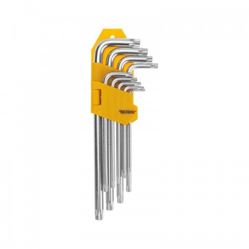 Набор ключей имбусовых Tamper-Torx 9шт ТТ10-ТТ50 закаленные удлиненные никель Kranz KR-12-5221