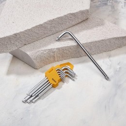 Набор ключей имбусовых Tamper-Torx 9шт ТТ10-ТТ50 закаленные удлиненные никель Kranz KR-12-5221