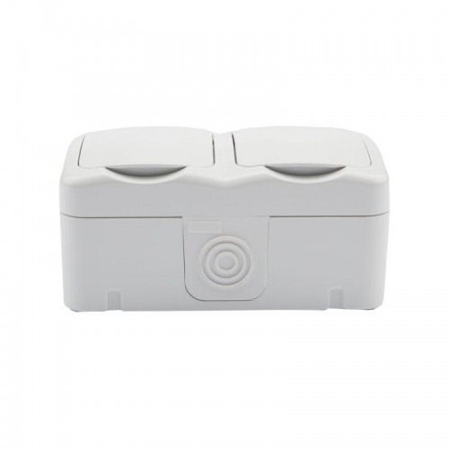 Блок ОП 2 розетки горизонт. Mini OG с заземл. IP54 бел. Kranz KR-78-0606