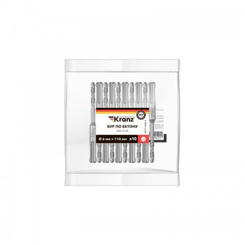 Бур по бетону 6x110мм SDS PLUS (уп.10шт) Kranz KR-91-0006-4