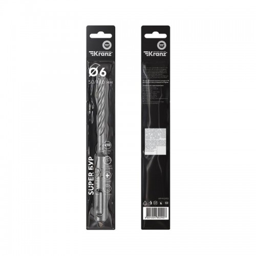 Бур по бетону SDS-Plus SUPER 6х110мм профессиональный цельная крестовая пластина Kranz KR-91-0452