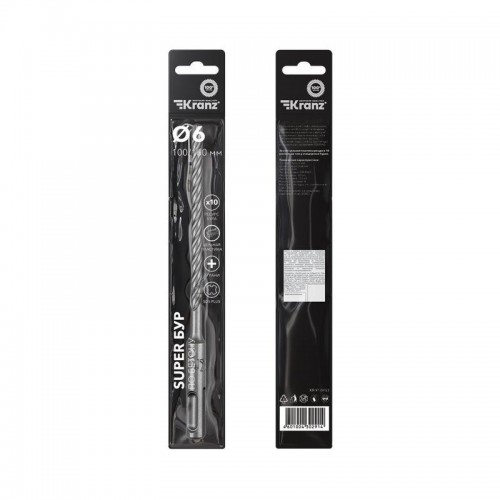 Бур по бетону SDS-Plus SUPER 6х160мм профессиональный цельная крестовая пластина Kranz KR-91-0453