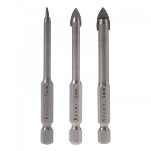 Набор сверл по керамической плитке 5-6-8мм шестигранный хвостовик Kranz KR-91-0655