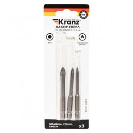 Набор сверл по керамической плитке 5-6-8мм шестигранный хвостовик Kranz KR-91-0655