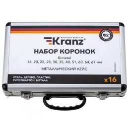 Набор коронок Bimetal (14 20 22 25 30 35 40 51 60 64 67) 16 предметов метал. кейс Kranz KR-92-0203-1
