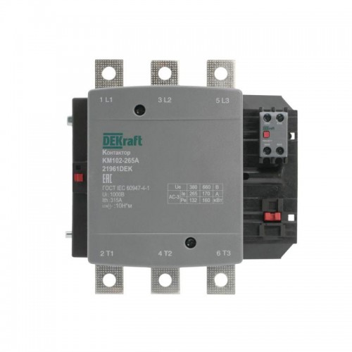 Контактор 265А 220В АС АС3 АС4 1НО+1НЗ КМ-102 DEKraft 21961DEK