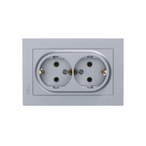 Розетка 2-м СП AtlasDesign 16А IP20 с заземл. в сборе алюм. SE ATN000324