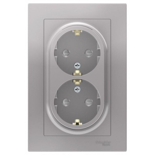 Розетка 2-м СП AtlasDesign 16А IP20 с заземл. защ. шторки в сборе алюм. SE ATN000326