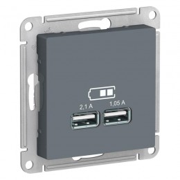 Розетка USB AtlasDesign тип A+A 5В 1х2.1А 2х1.05А механизм грифель SchE ATN000733