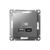 Розетка USB AtlasDesign тип A+C 45Вт QC PD высокоскор. ЗУ механизм сталь SE ATN000929