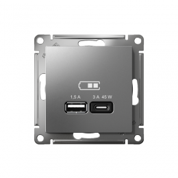 Розетка USB AtlasDesign тип A+C 45Вт QC PD высокоскор. ЗУ механизм сталь SE ATN000929