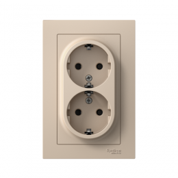 Розетка 2-м. AtlasDesign 16А с заземл. со шторками в сборе песочн. SE ATN001226