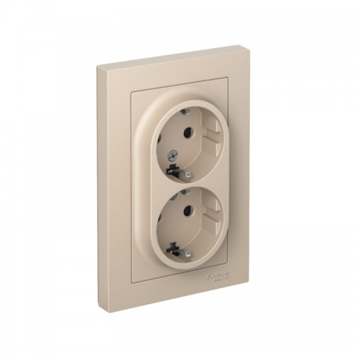 Розетка 2-м. AtlasDesign 16А с заземл. со шторками в сборе песочн. SE ATN001226