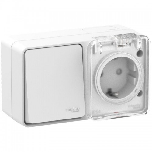Блок ОП AtlasDesign PROFI IP54 (розетка 1-м 16А заземл. защ. шторки + 1-кл. выключатель 10А) бел. SE ATN540170