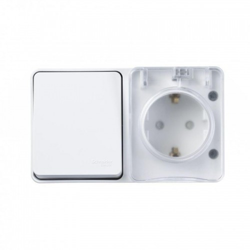 Блок ОП AtlasDesign PROFI IP54 (розетка 1-м 16А заземл. защ. шторки + 1-кл. выключатель 10А) бел. SE ATN540170