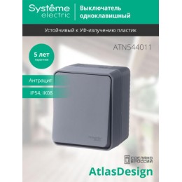 Выключатель 1-кл. ОП AtlasDesign Profi54 IP54 10AX антрацит SE ATN544011