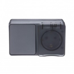 Блок ОП AtlasDesign PROFI IP54 (розетка 1-м 16А заземл. защ. шторки + 1-кл. выключатель 10А) антрацит SE ATN544070