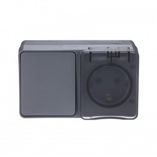 Блок ОП AtlasDesign PROFI IP54 (розетка 1-м 16А заземл. защ. шторки + 1-кл. выключатель 10А) антрацит SE ATN544070