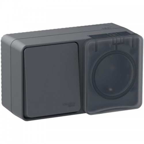 Блок ОП AtlasDesign PROFI IP54 (розетка 1-м 16А заземл. защ. шторки + 1-кл. выключатель 10А) антрацит SE ATN544070