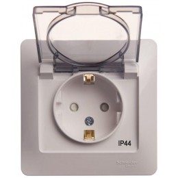 Розетка 1-м СП Glossa 16А IP44 с заземл. защ. шторки с крышкой в сборе бел. SE GSL000148