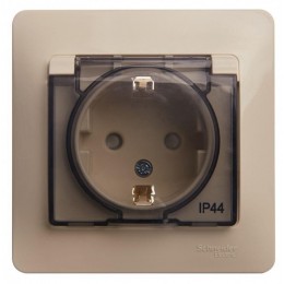 Розетка 1-м СП Glossa 16А IP44 с заземл. защ. шторки с крышкой в сборе беж. SE GSL000248