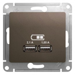 Розетка USB 2-м СП Glossa тип A+A 5В/2100мА 2х5В/1050мА механизм шоколад SchE GSL000833