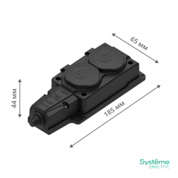 Колодка удлинителя 2-м MultiSet 16А 250В IP44 с заземл. каучук черн. SE MST4102BK