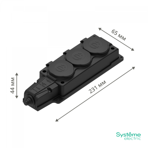 Колодка удлинителя 3-м MultiSet 16А 250В IP44 с заземл. каучук черн. SE MST4103BK