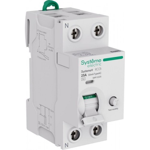 Выключатель дифференциального тока 2п 25А 30мА тип AC Systeme9 230В SE S9R12225