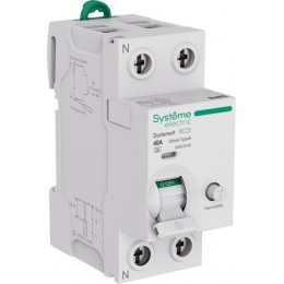 Выключатель дифференциального тока 2п 40А 30мА тип A Systeme9 230В SE S9R22240
