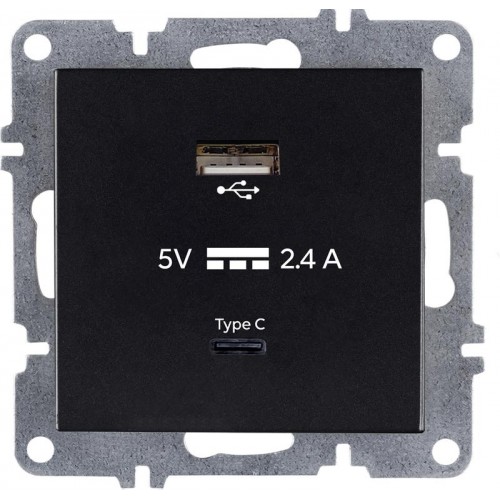 Розетка LAVIN/KAREN USB + TYPE-C механизм черн. ARVIA 50 07 2000 304