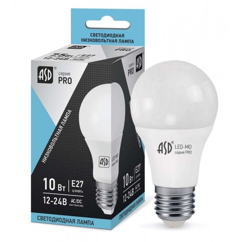 Лампа светодиодная LED-MO-12/24В-PRO 10Вт 4000К нейтр. бел. E27 800лм 12-24В низковольтная ASD 4690612006970