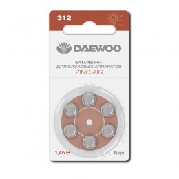 Элемент питания воздушно-цинковый ZA312/PR41 1.45В BL-6 (блист.6шт) для слуховых аппаратов DAEWOO 5060418