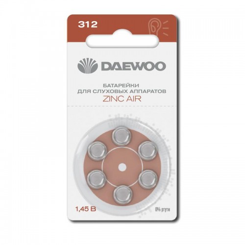 Элемент питания воздушно-цинковый ZA312/PR41 1.45В BL-6 (блист.6шт) для слуховых аппаратов DAEWOO 5060418