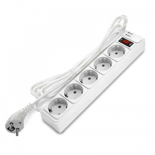 Удлинитель с сетевым фильтром 5х5м с заземл 10А 2.2кВт IP20 2хUSB ПВС 3х1 с выкл. бел. DOMTOK 2566