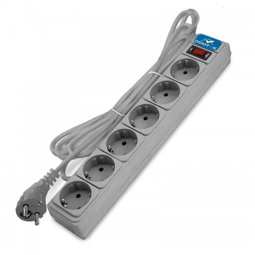 Удлинитель с сетевым фильтром 6х1.8м с заземл 10А IP20 2.2кВт ПВС 3х1 с выкл. сер. DOMTOK 2518