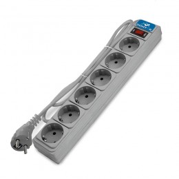 Удлинитель с сетевым фильтром 6х5м с заземл 10А IP20 2.2кВт ПВС 3х1 с выкл. сер. DOMTOK 2520