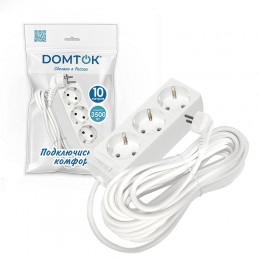 Удлинитель 3х10м с заземл. 16А IP20 3.5кВт ПВС 3х1 бел. DOMTOK 2390