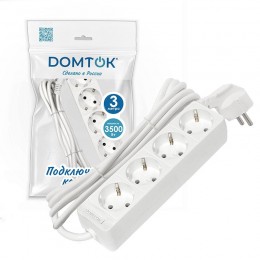 Удлинитель 4х3м с заземл. 16А IP20 3.5кВт ПВС 3х1 бел. DOMTOK 2396