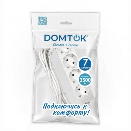 Удлинитель 4х7м с заземл. 16А IP20 3.5кВт ПВС 3х1 бел. DOMTOK 2398
