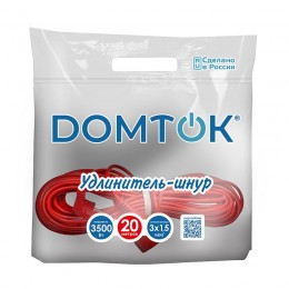 Удлинитель-шнур 1х20м с заземл. 16А IP20 3.5кВт ПВС 3х1.5 DOMTOK 2497