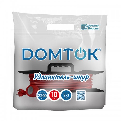 Удлинитель-шнур на рамке 1х10м без заземл. 10А IP20 2.2кВт ПВС 2х1 DOMTOK 2473