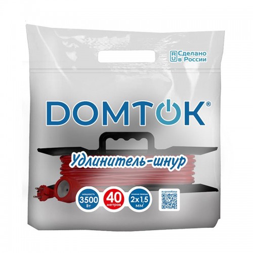 Удлинитель-шнур на рамке 1х40м без заземл. 16А IP20 3.5кВт ПВС 2х1.5 DOMTOK 2502