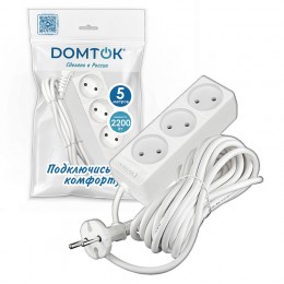 Удлинитель 3х5м без заземл. 10А IP20 2.2кВт ПВС 2х0.75 бел. DOMTOK 2372