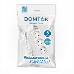Удлинитель 3х5м с заземл. 10А IP20 2.2кВт ПВС 3х0.75 бел. DOMTOK 2376